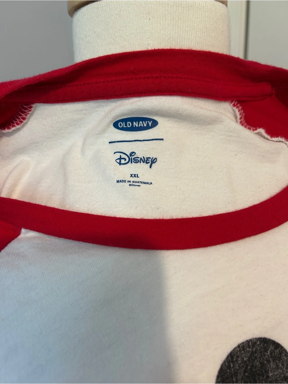 Old Navy White Tee with Red Raglan Sleeves and Mickey Graphic
